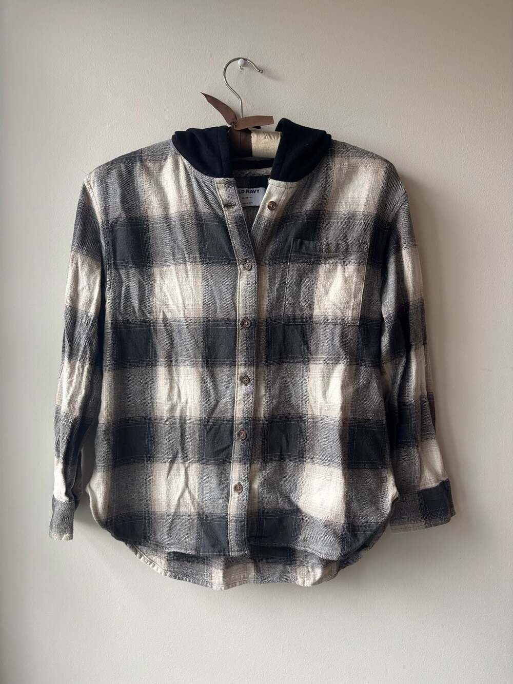 Lot of 2 Old Navy Girls Hooded Flannel Shirts XL Size 14-16 Black and Purple Pla